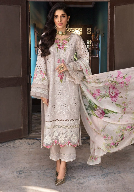 EL-EL12 Lawn Unstitched 3pc Fully Embroidered Suit With Silk Printed Dupatta - ELAFF