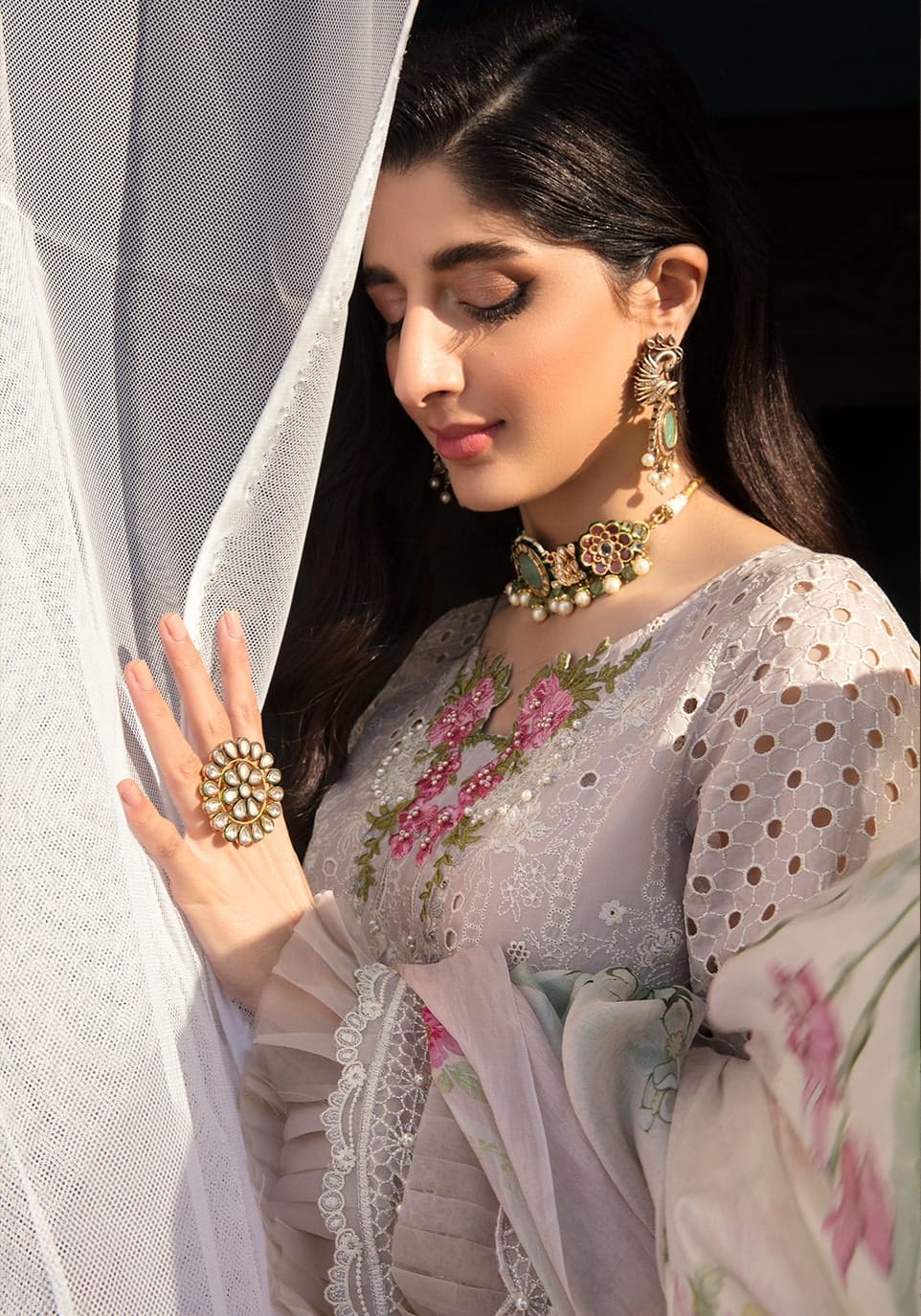 EL-EL12 Lawn Unstitched 3pc Fully Embroidered Suit With Silk Printed Dupatta - ELAFF