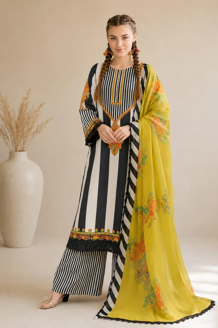 EL-D360 Digital Printed Lawn Suit 3pc With Lawn Digital Printed Dupatta