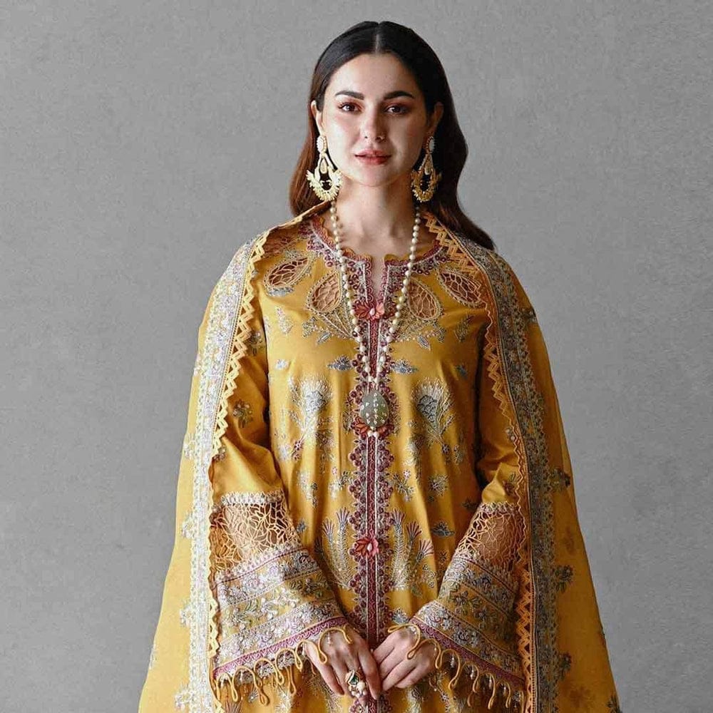 EL-2510 Unstitched Fully Embroided Lawn Suit With Organza Embroidered Dupatta - ELAFF