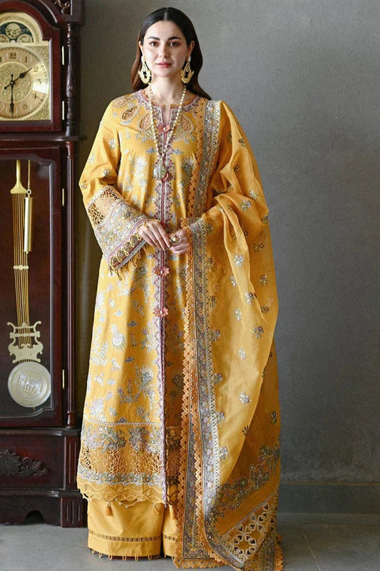 EL-2510 Unstitched Fully Embroided Lawn Suit With Organza Embroidered Dupatta - ELAFF