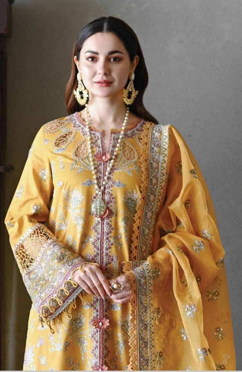 EL-2510 Unstitched Fully Embroided Lawn Suit With Organza Embroidered Dupatta - ELAFF