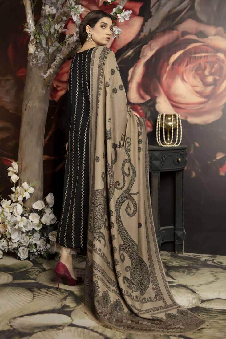 EL-1090 Unstitched Fully Embroided Dhanak Suit With Wool Shawl - ELAFF
