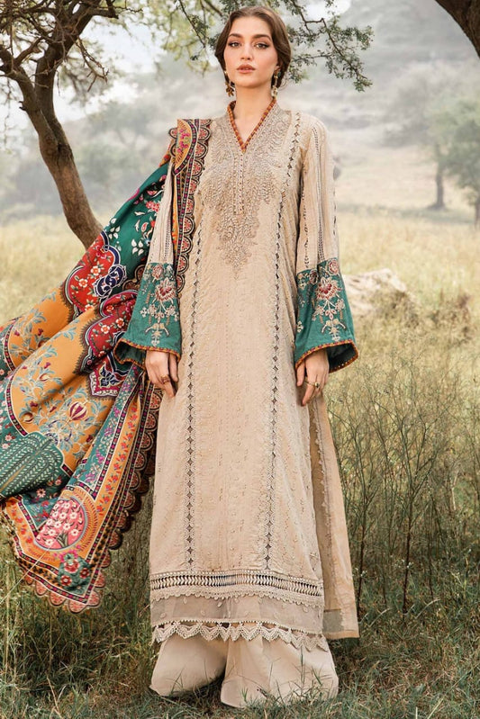 EL-MB2580 Lawn Unstitched Embroidered 3pc Suit With Poly Lawn Printed Dupatta - ELAFF