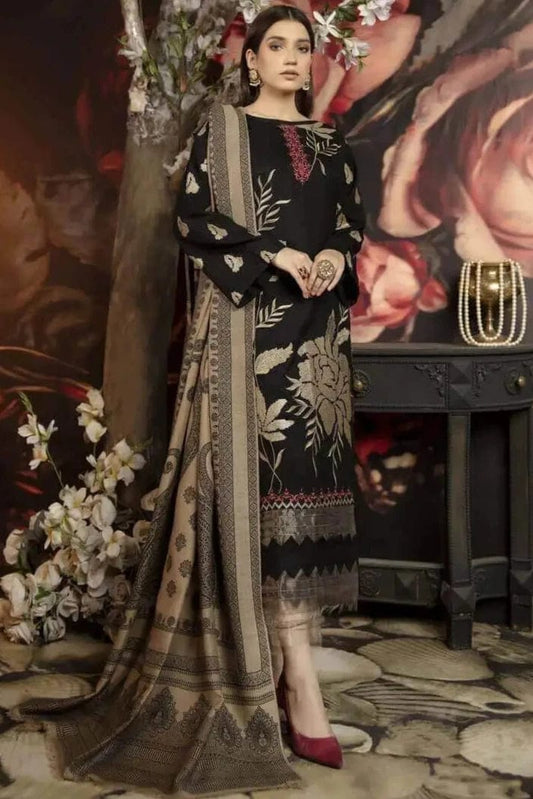 EL-1090 Unstitched Fully Embroided Dhanak Suit With Wool Shawl - ELAFF
