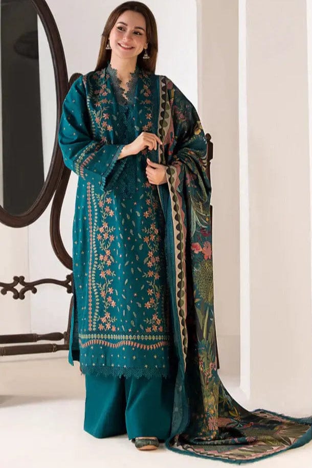 EL-SN61 Dhanak Embroidered Suit With Digital Printed Wool Shawl - ELAFF