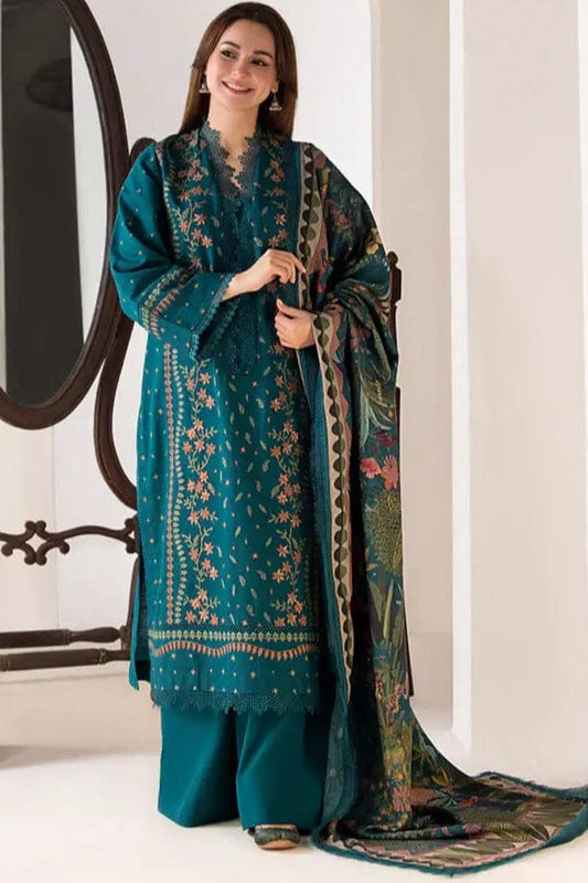 EL-SN61 Dhanak Embroidered Suit With Digital Printed Wool Shawl - ELAFF