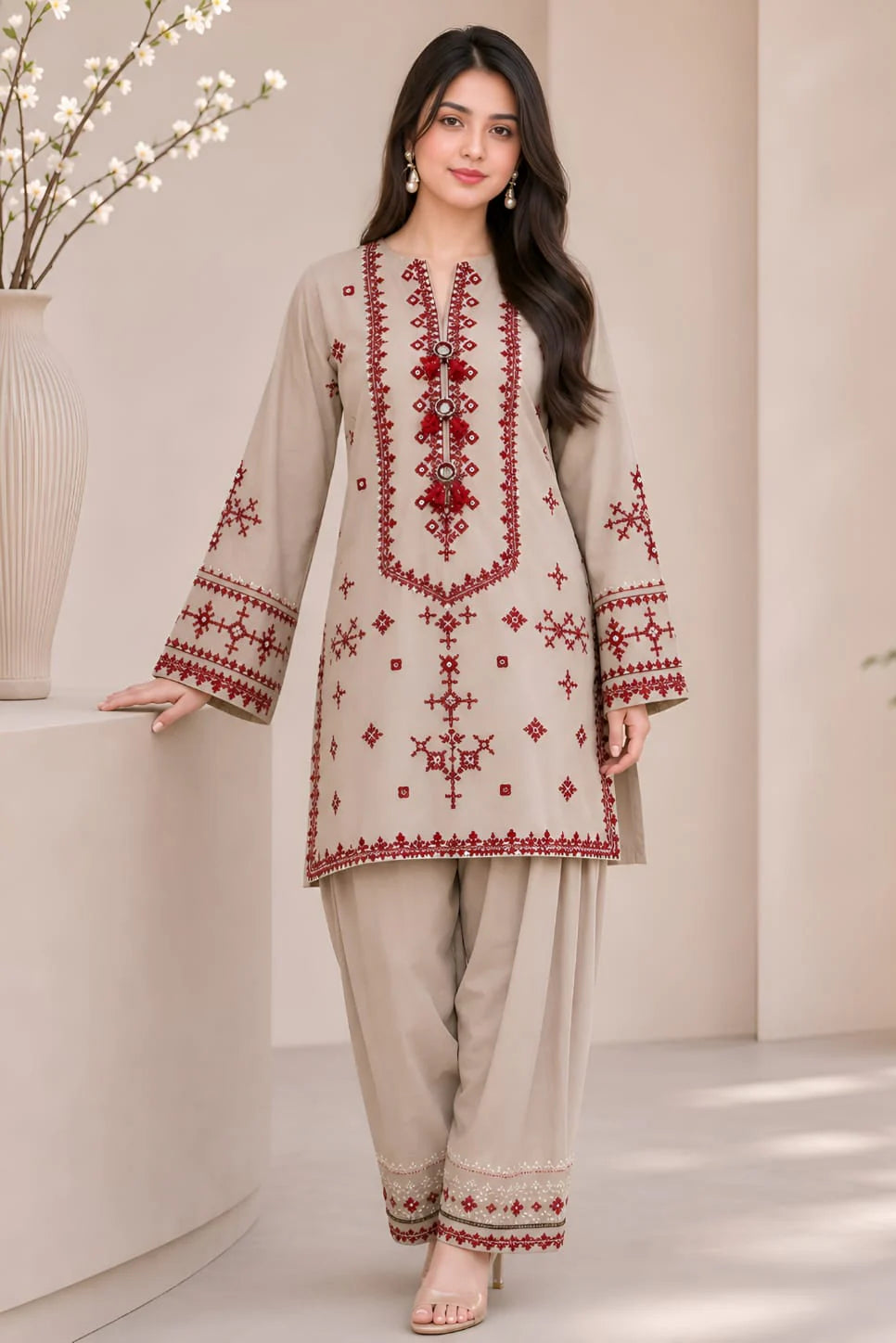 EL-MB2820 Lawn Fully Sequence Embroidered 2pc Embroidered Trouser as well