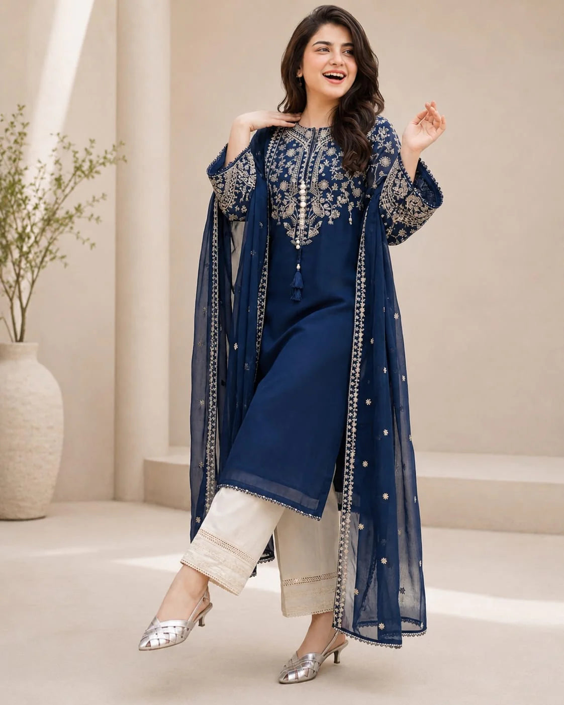 EL-BT2835 Unstitched Fully Embroidered Lawn Suit With Embroidered Bamber Chiffon Dupatta