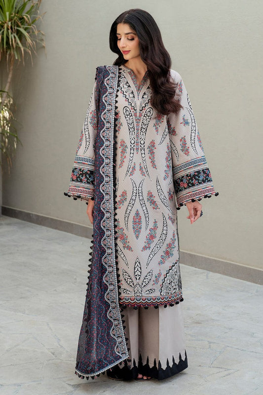 EL-JZ2865 Lawn Unstitched Embroidered 3pc Suit With Soft Monar Digital Printed Dupatta