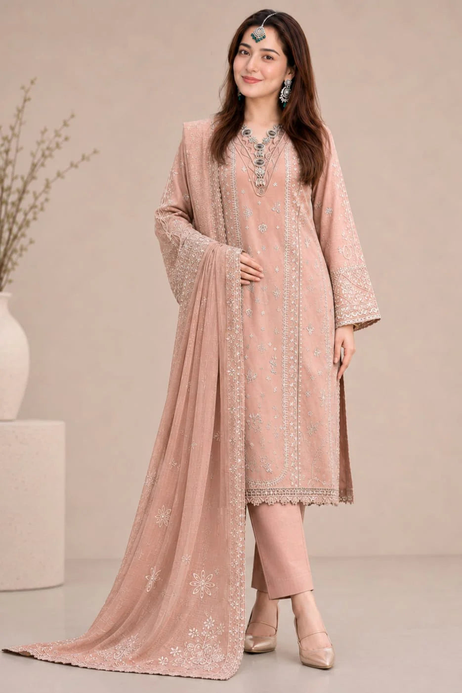 EL-QL2785 Lawn Unstitched Fully Embroidered 3pc Suit With Cotton Net Fully Embroided Dupatta