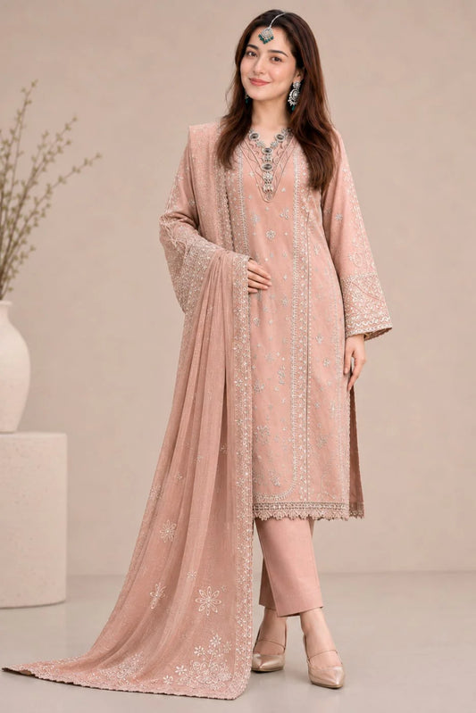 EL-QL2785 Lawn Unstitched Fully Embroidered 3pc Suit With Cotton Net Fully Embroided Dupatta