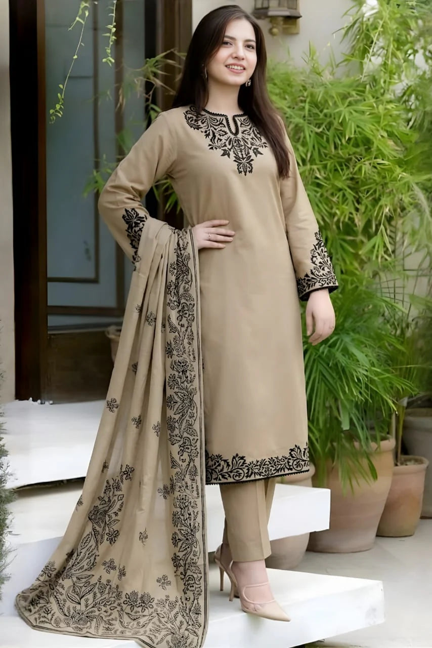 EL-SPL746 Unstitched Embroidered Lawn Suit 3pc With Digital Printed Monar Dupatta