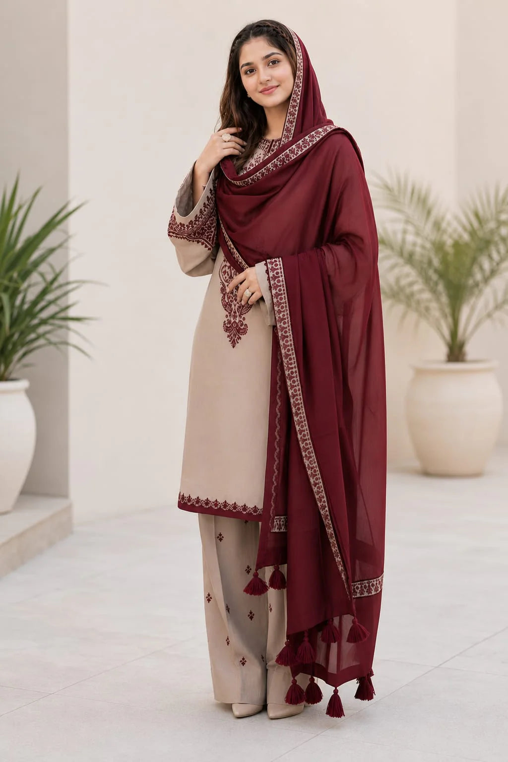 EL-KD910 Unstitched Embroidered Lawn Suit With Lawn Embroidered Dupatta