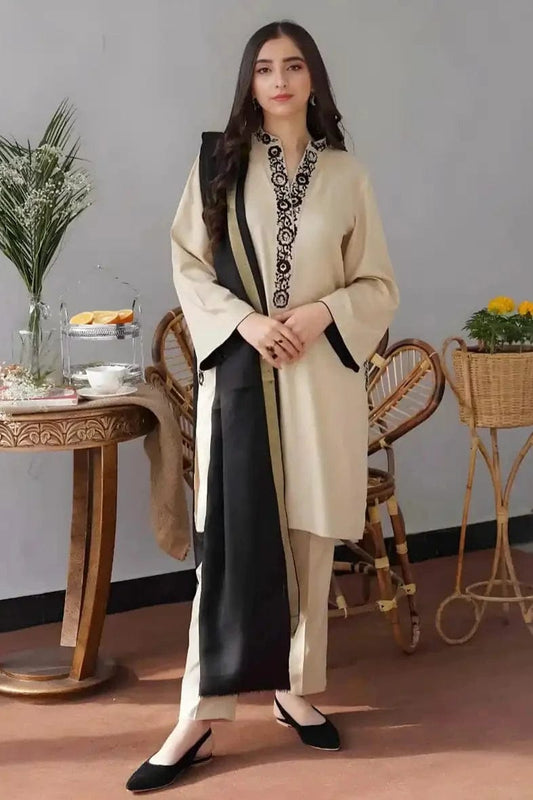 EL-AS05 Unstitched Fully Embroided Dhanak Suit With Dhanak Dupatta - ELAFF