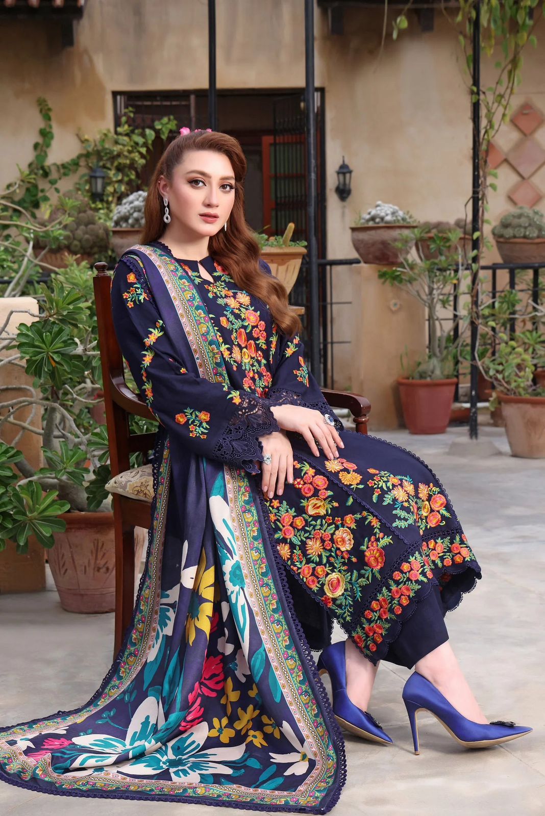 SR-BJ36 Unstitched Embroidered Dhanak Suit 3pc With Dhanak Printed Shawl - ELAFF