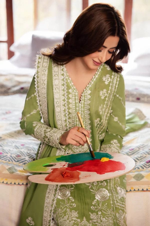 EL-2525 Unstitched Fully Embroided Lawn Suit With Lawn Embroidered Dupatta - ELAFF