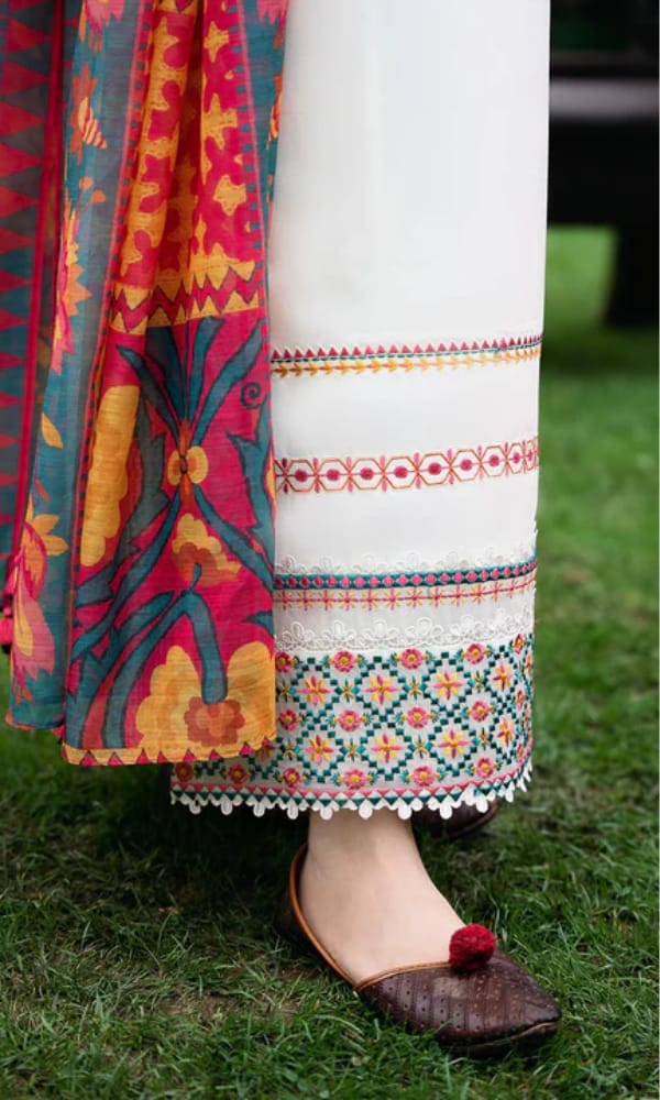 EL-SP2575 Unstitched Fully Embroidered Lawn Suit With Digital Printed Monar Dupatta