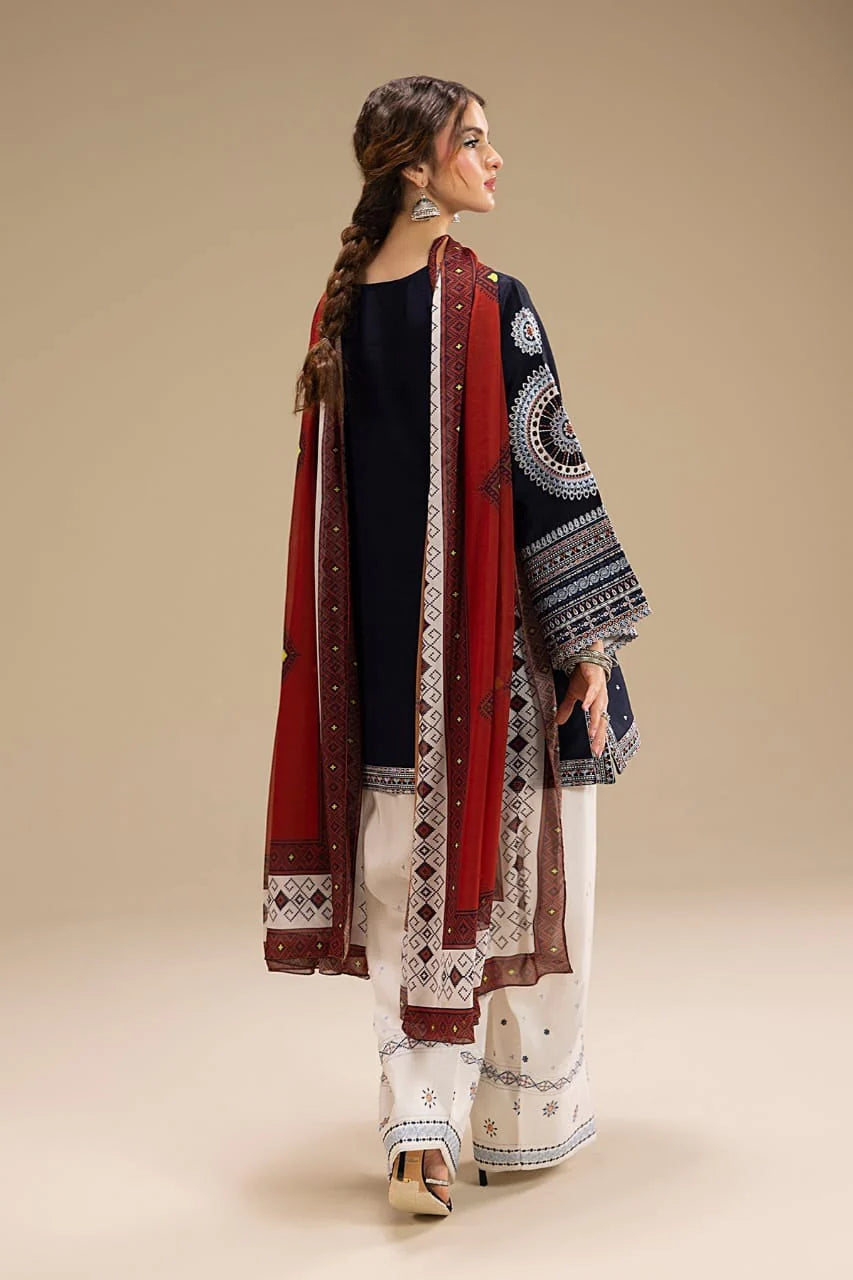EL-RR610 Unstitched Fully Embroidered Lawn Suit With Digital Printed Monar Dupatta