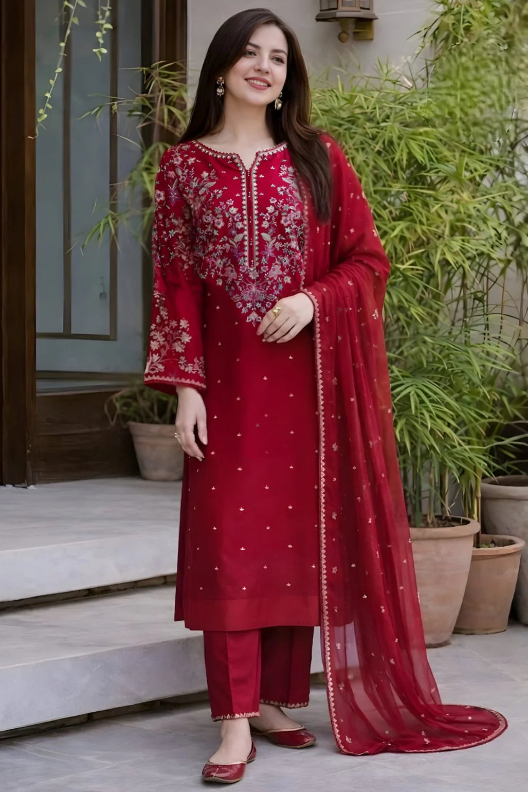 EL-BT2700 Unstitched Fully Embroidered Lawn Suit With Embroidered Bamber Chiffon Dupatta