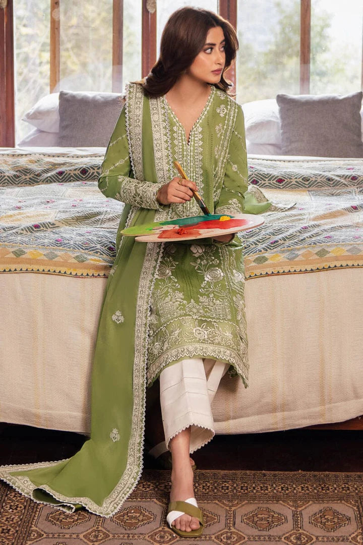 EL-2525 Unstitched Fully Embroided Lawn Suit With Lawn Embroidered Dupatta - ELAFF