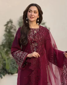 EL-2685 Lawn Unstitched Embroidered 3pc Suit With Organza Embroidered Cutwork Dupatta - ELAFF
