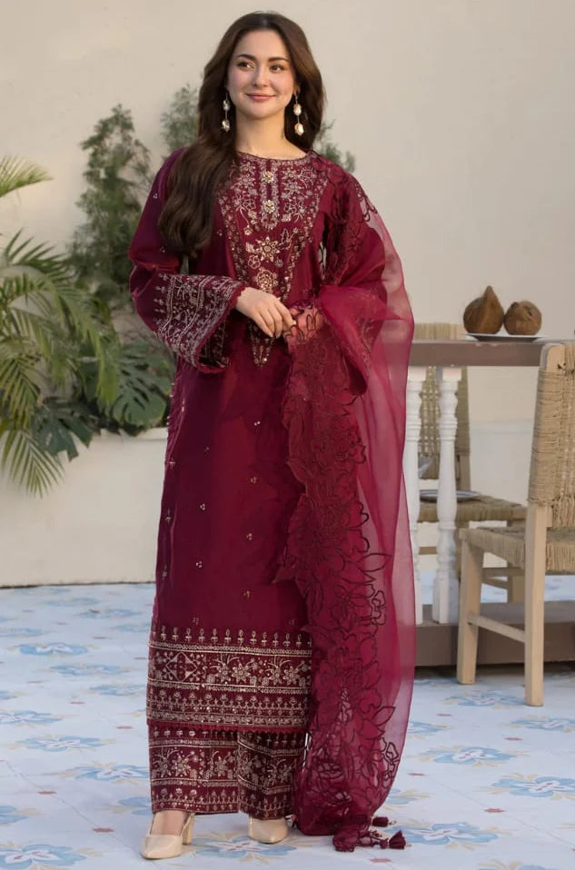 EL-2685 Lawn Unstitched Embroidered 3pc Suit With Organza Embroidered Cutwork Dupatta - ELAFF