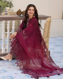 EL-2685 Lawn Unstitched Embroidered 3pc Suit With Organza Embroidered Cutwork Dupatta - ELAFF
