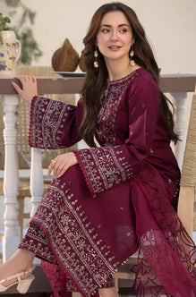 EL-2685 Lawn Unstitched Embroidered 3pc Suit With Organza Embroidered Cutwork Dupatta - ELAFF