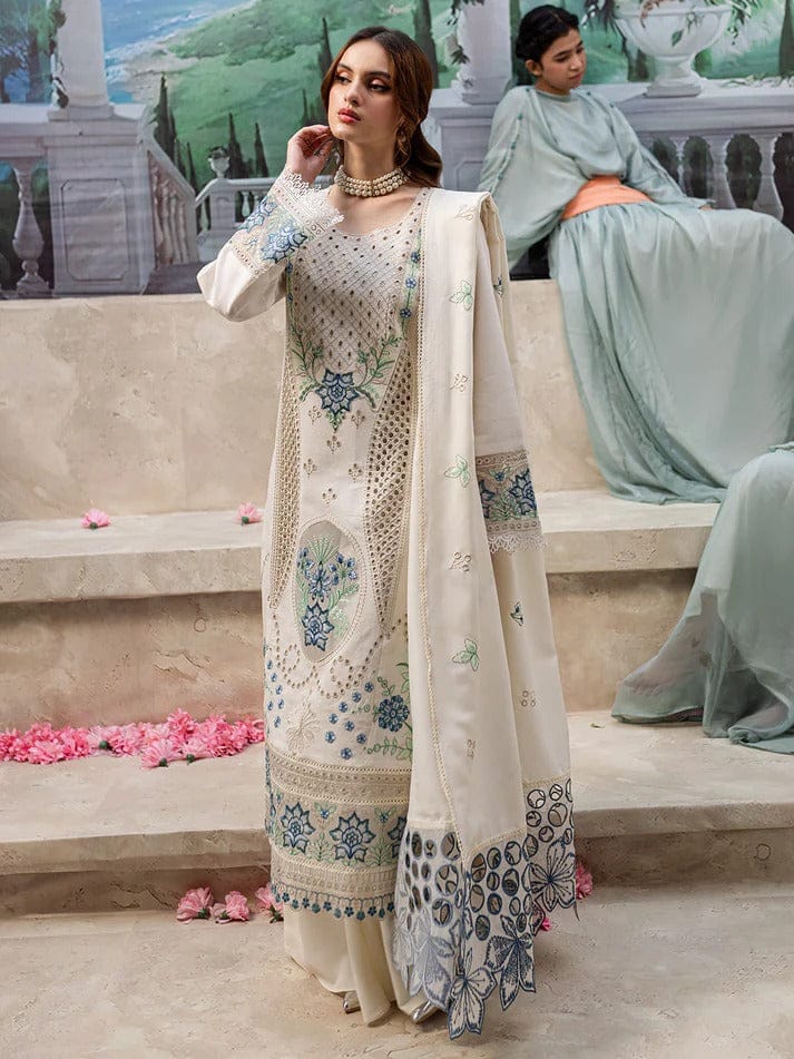 EL-QL1024 Lawn Unstitched 3pc Fully Embroidered Chikankari Suit With Lawn Embroidered Dupatta - ELAFF