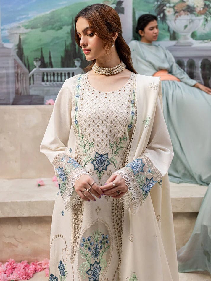 EL-QL1024 Lawn Unstitched 3pc Fully Embroidered Chikankari Suit With Lawn Embroidered Dupatta - ELAFF