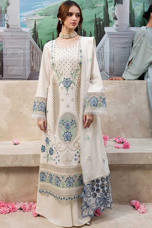 EL-QL1024 Lawn Unstitched 3pc Fully Embroidered Chikankari Suit With Lawn Embroidered Dupatta - ELAFF