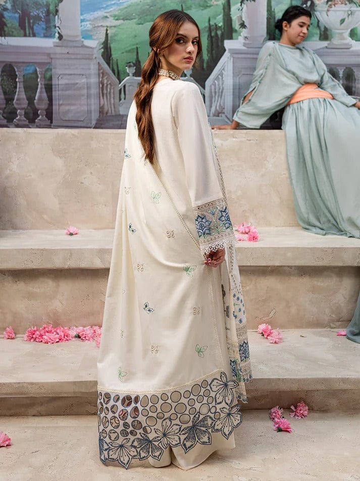 EL-QL1024 Lawn Unstitched 3pc Fully Embroidered Chikankari Suit With Lawn Embroidered Dupatta - ELAFF