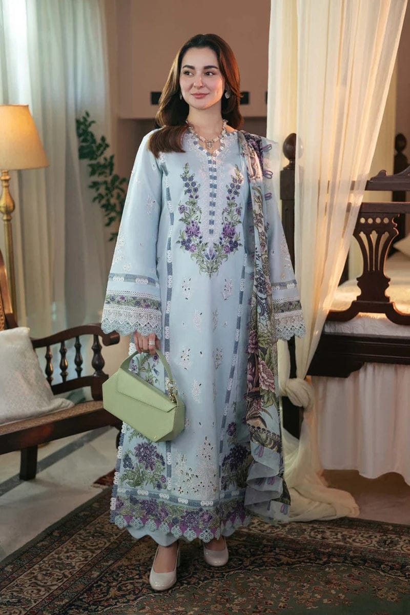 EL-QL1028 Lawn Unstitched 3pc Fully Embroidered Suit With Embroideed Dupatta - ELAFF