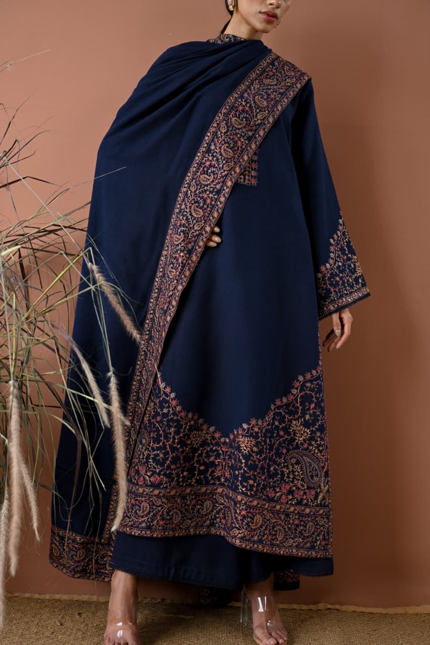 EL-BT2880(A) Unstitched Fully Embroidered Dhanak Suit With Embroidered Dhanak Shawl