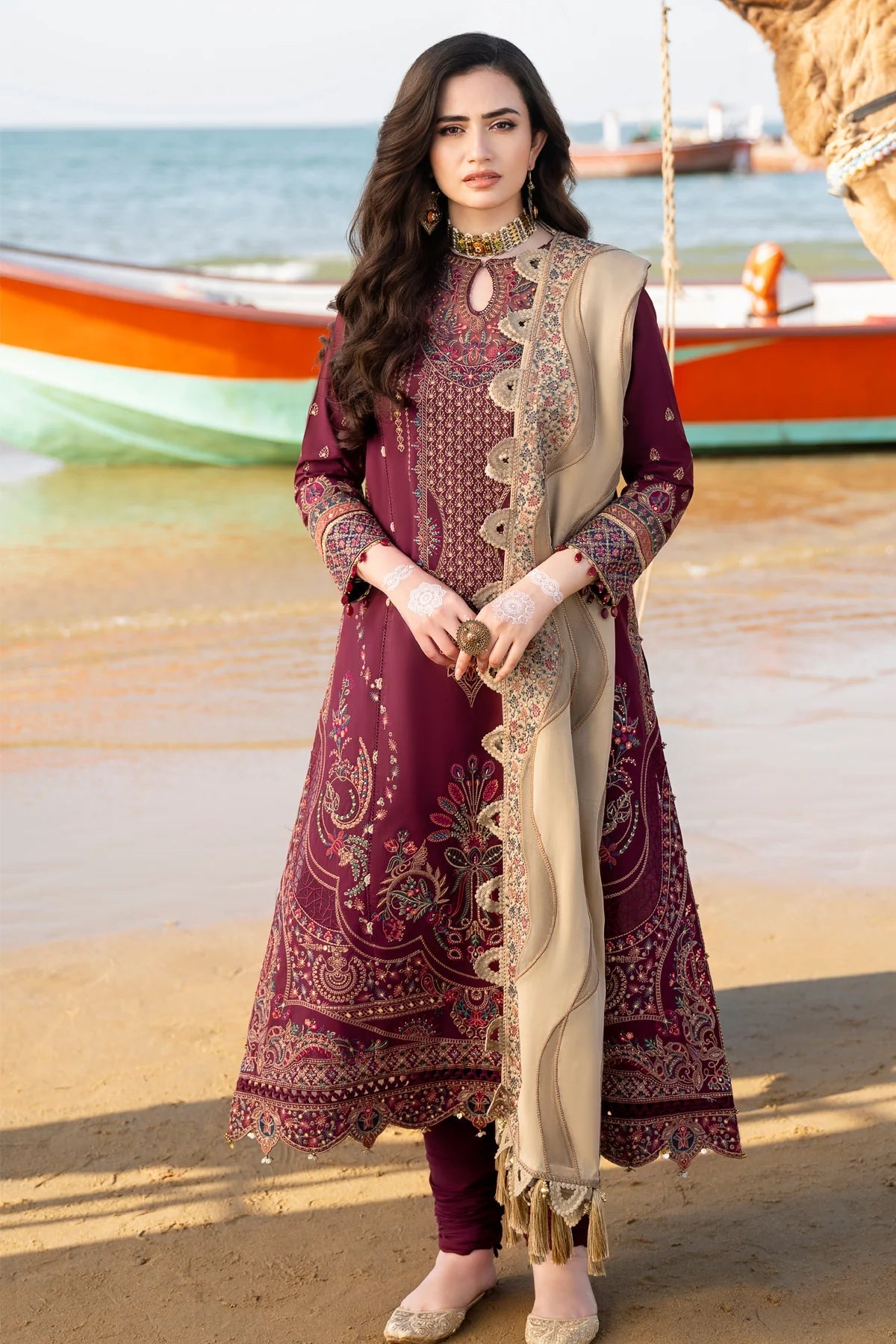 EL-JS09 Lawn Unstitched Embroidered 3pc Suit With Lawn Digital Printed Dupatta