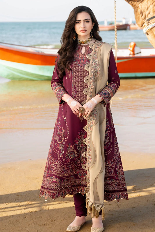 EL-JS09 Lawn Unstitched Embroidered 3pc Suit With Lawn Digital Printed Dupatta
