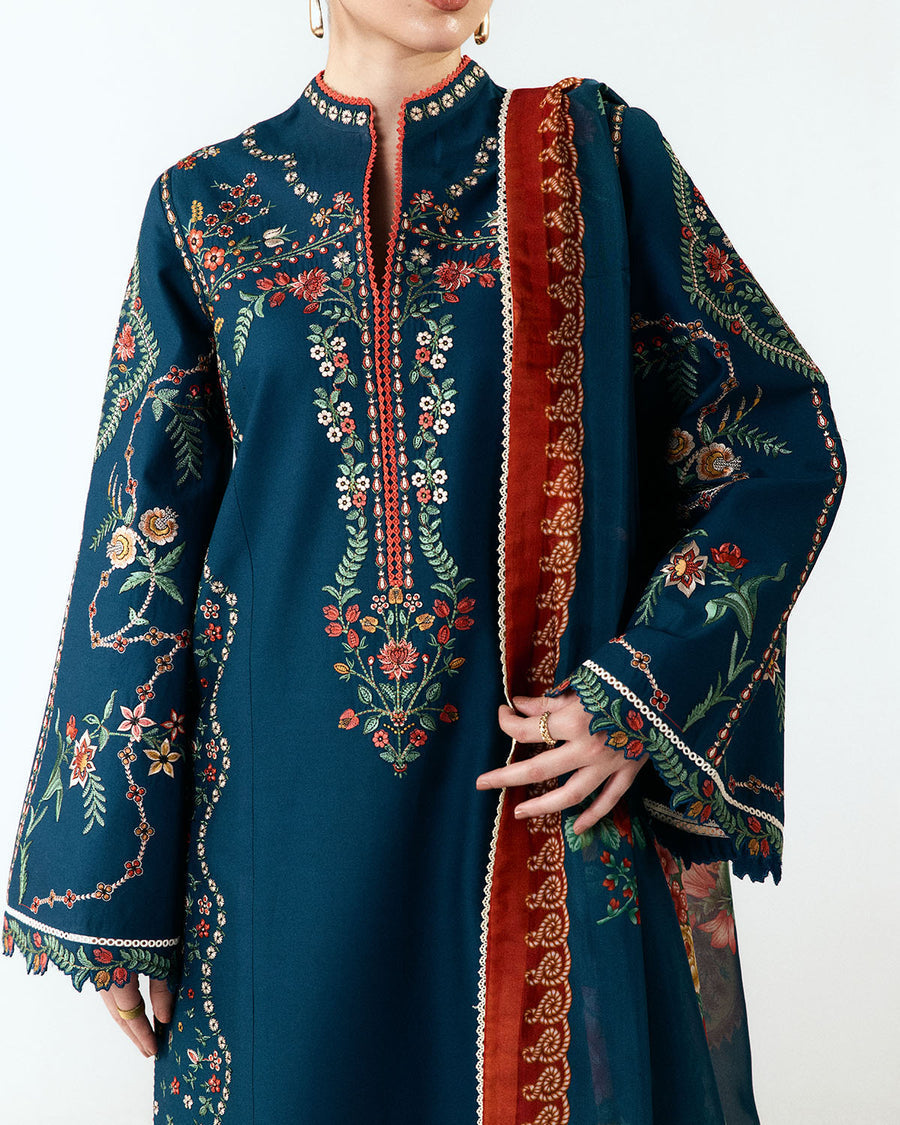 EL-HR3025 Unstitched Fully Embroidered Dhanak Suit With Digital Printed Wool Shawl