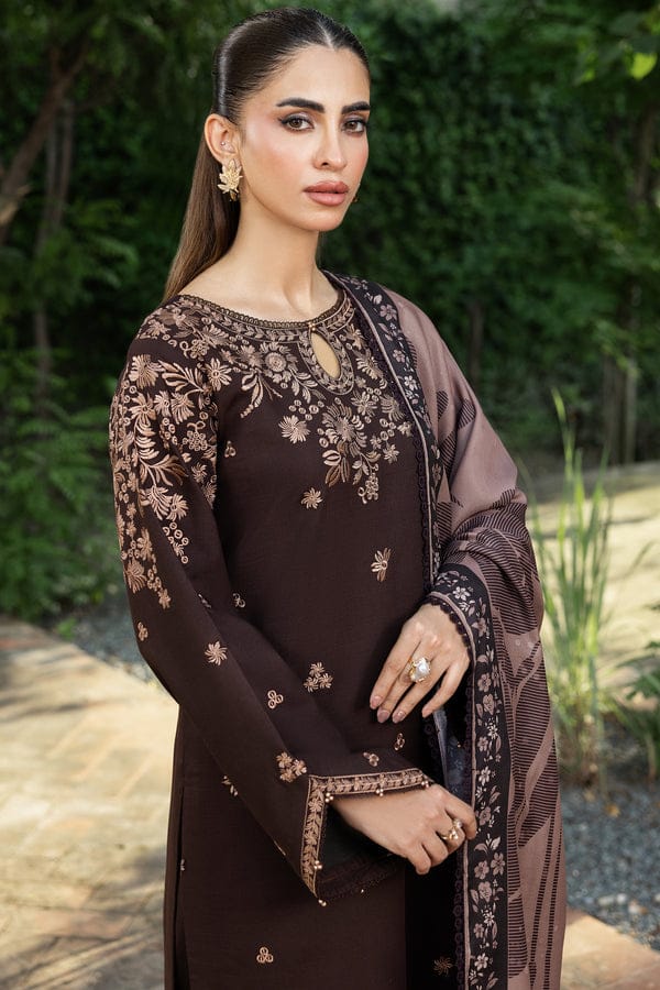 EL-BQ140 Dhanak Embroidered Suit With Digital Printed Wool Shawl