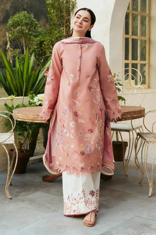 EL-ZS2755 Lawn Unstitched Embroidered 3pc Suit With Cotton Lawn Digital Printed Dupatta
