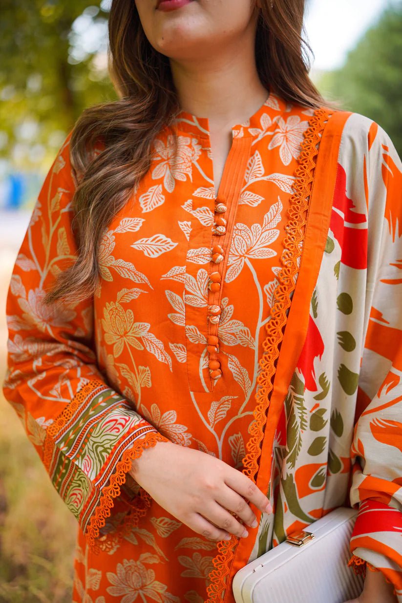 EL-AS657 Unstitched Printed Lawn 3pc Suit With Chiffon Printed Dupatta