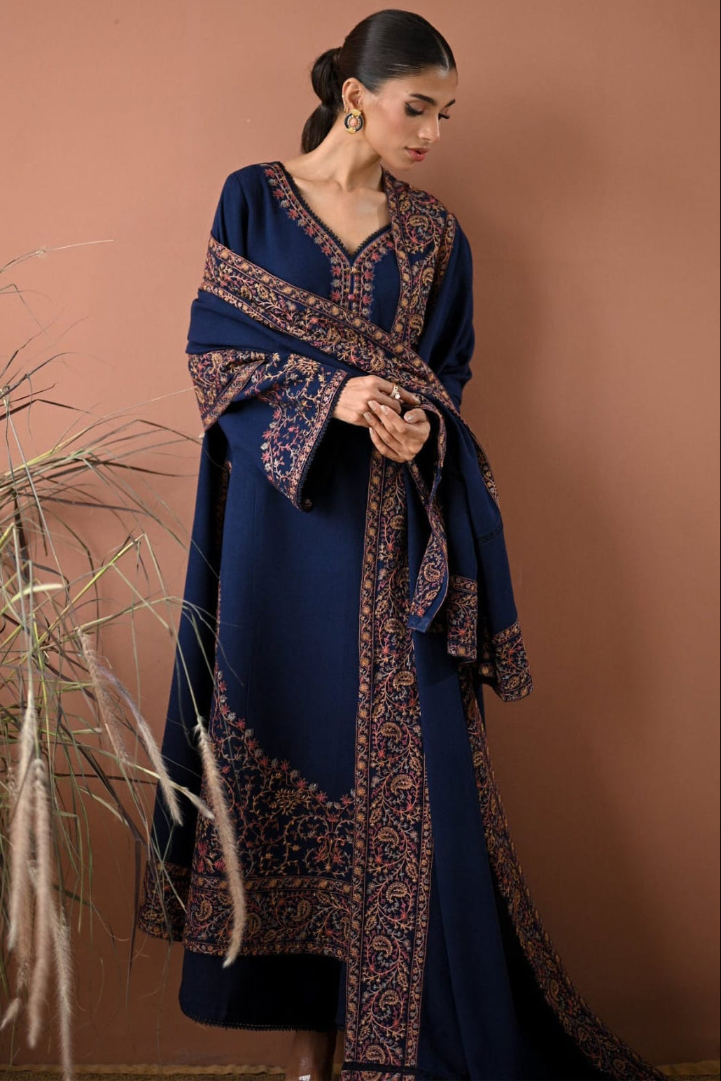 EL-BT2880(A) Unstitched Fully Embroidered Dhanak Suit With Embroidered Dhanak Shawl
