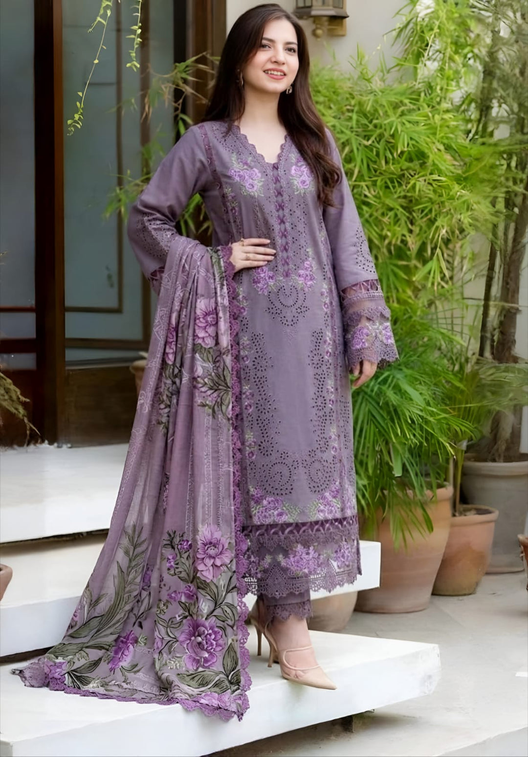 EL-JD2680 Dhanak Unstitched Embroidered 3pc Suit With Diamond Wool Printed Shawl