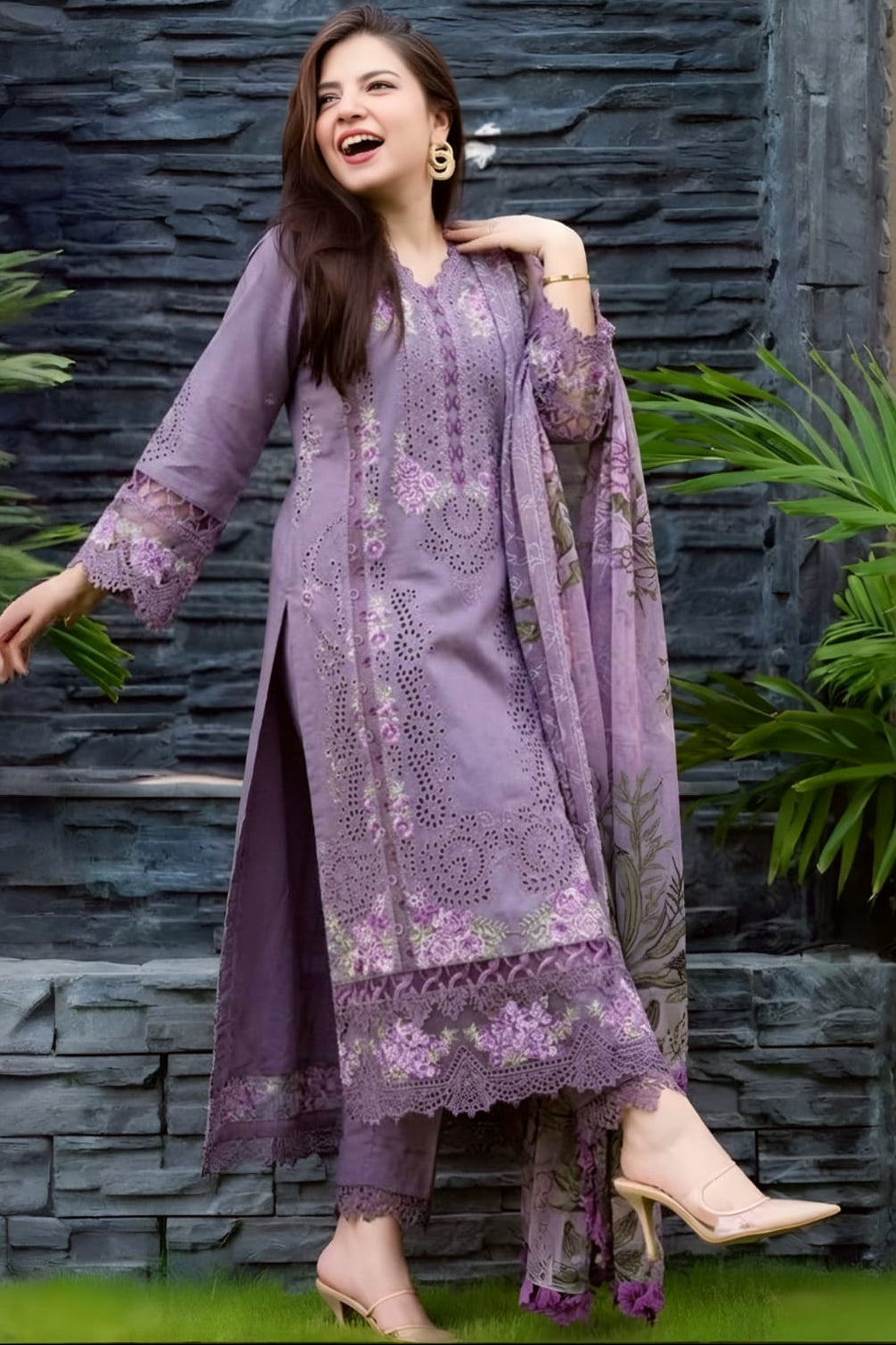 EL-JD2680 Dhanak Unstitched Embroidered 3pc Suit With Diamond Wool Printed Shawl
