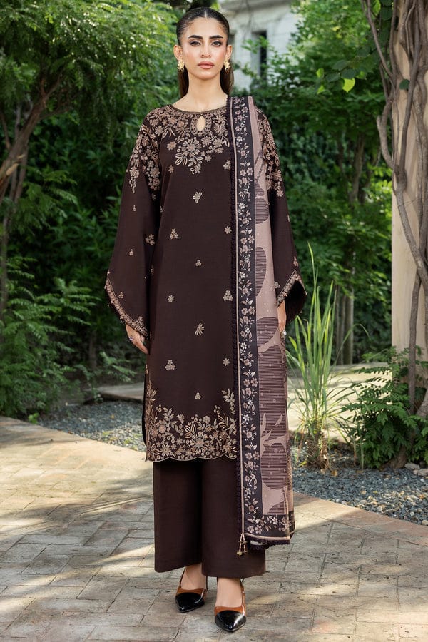 EL-BQ140 Dhanak Embroidered Suit With Digital Printed Wool Shawl