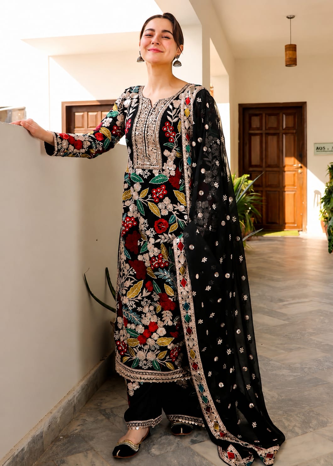 EL-RR2935 Dhanak 3Pc Suit Fully Embroided With Tilla & Thread Work With Fully Embroided Chiffon Dupatta