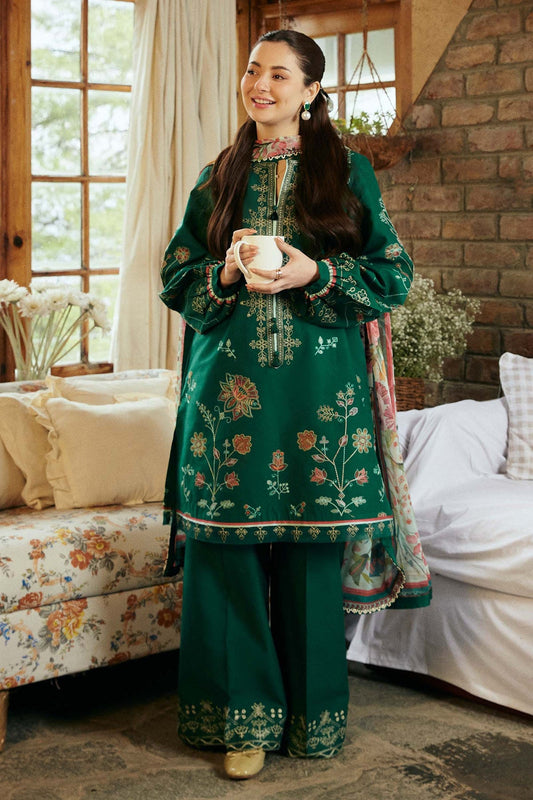 EL_ZS1902 Lawn Unstitched Embroidered 3pc Suit With Lawn Digital Printed Dupatta