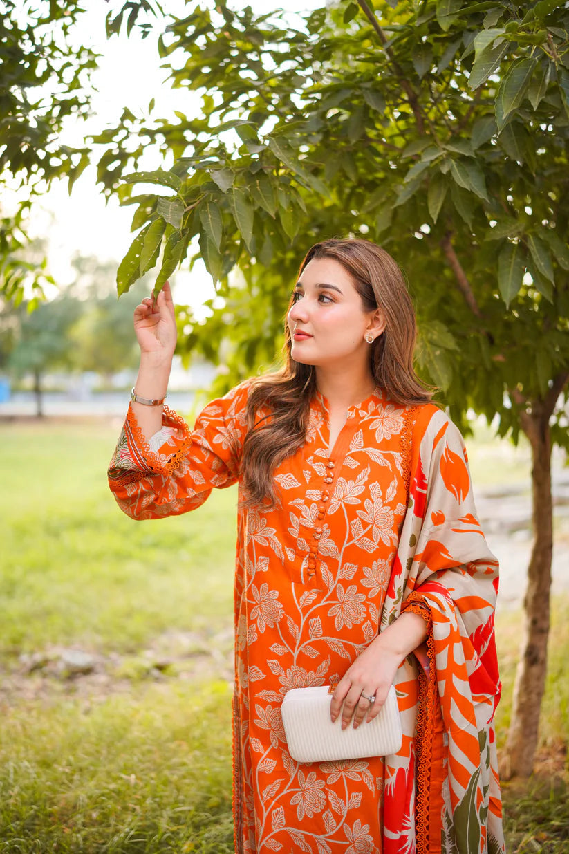 EL-AS657 Unstitched Printed Lawn 3pc Suit With Chiffon Printed Dupatta