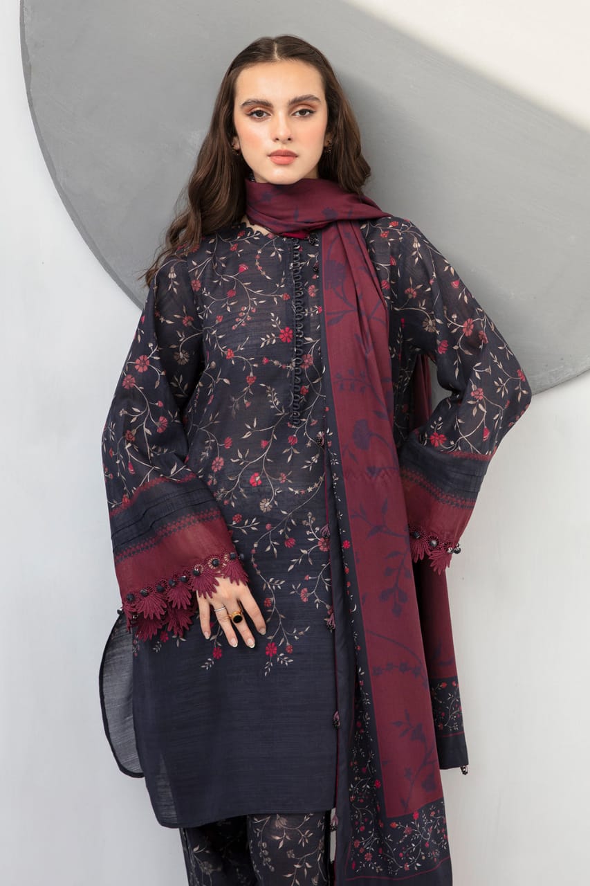 EL-BQ406 Digital Printed Khaddar 3Pc Suit With Digital Printed Khaddar Dupatta