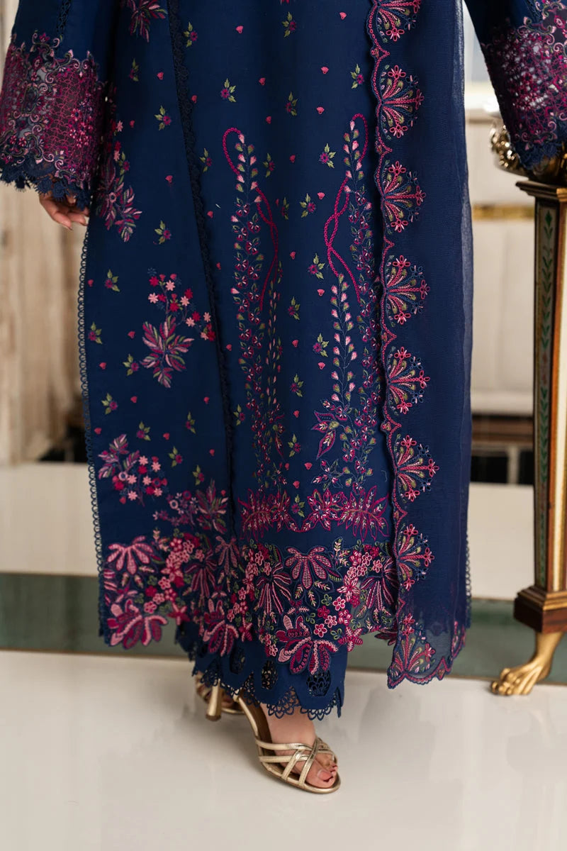 EL-RR2930 Dhanak Unstitched Fully Embroided Chikenkari 3pc Suit With Fully Embroided Dhanak Shawl